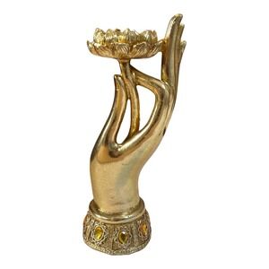 Golden Buddha Hand Lotus‎ Candle Holder Statue Home Decor Religious Decor NWOT